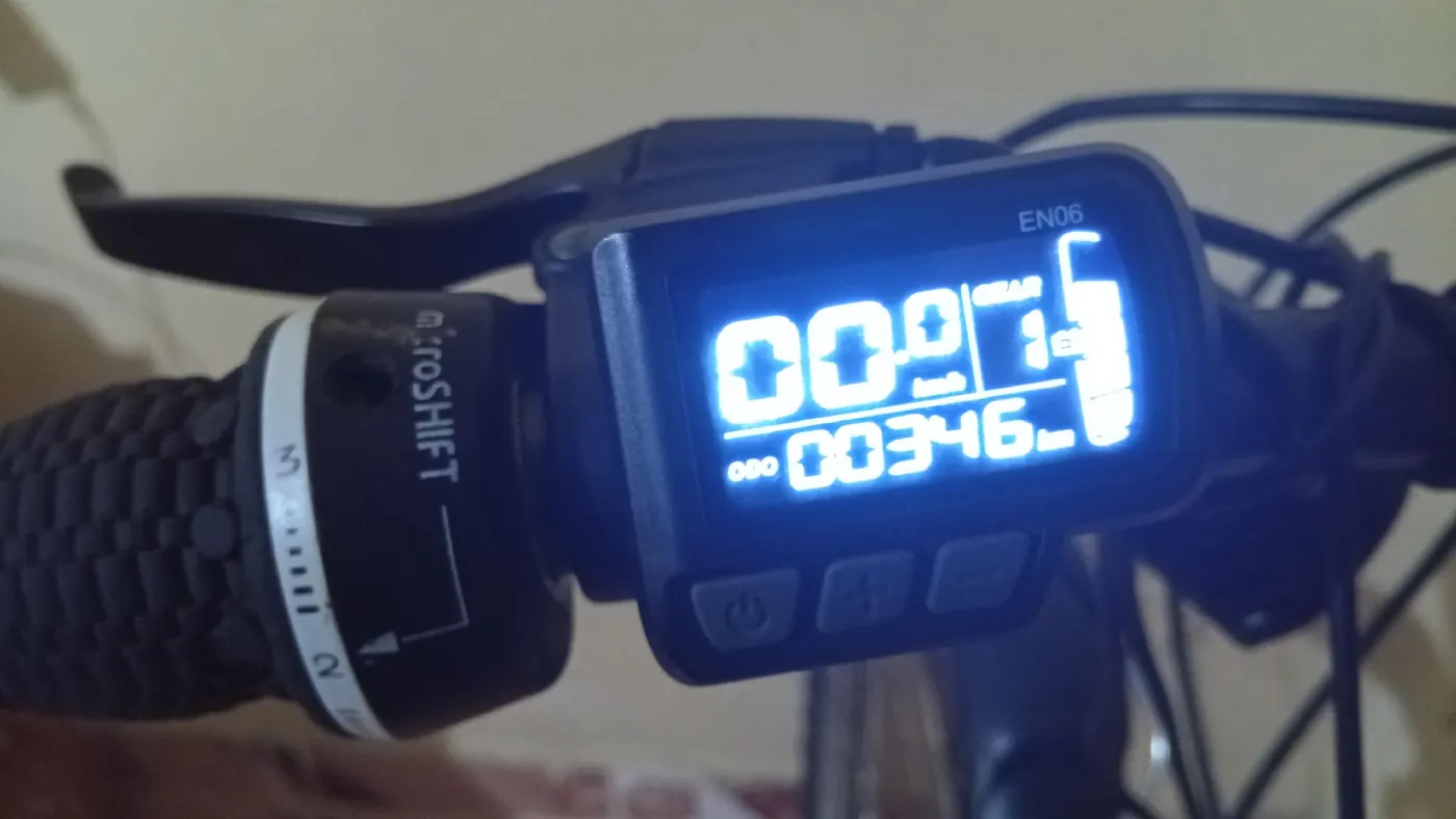 Close-up of a Giat e-bike's handlebar display